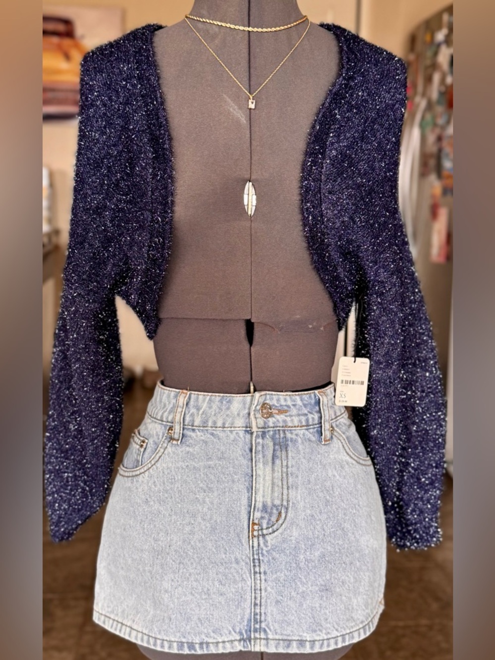 NWT Free People Stardust Shrug Navy Blue Sweater Knit XS - Picture 3 of 13